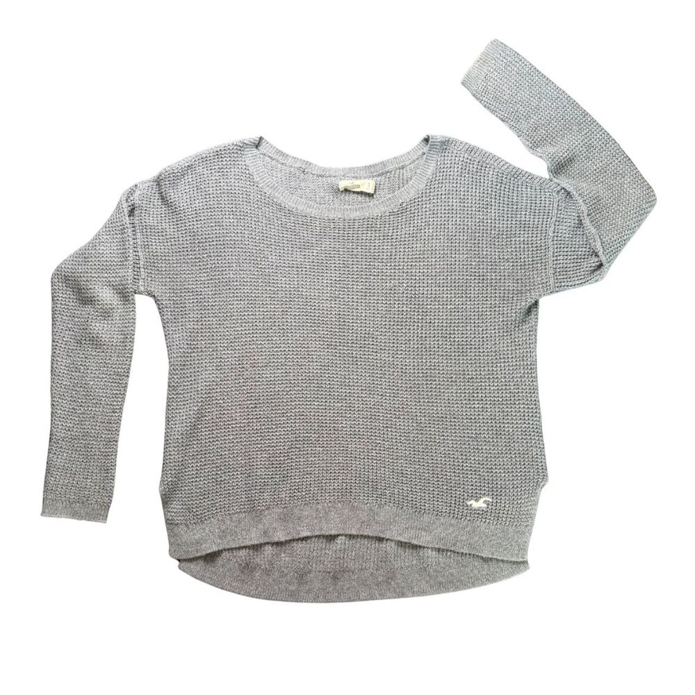 Hollister Sweater Women’s Waffle Knit Long Sleeve High Low Gray size Small